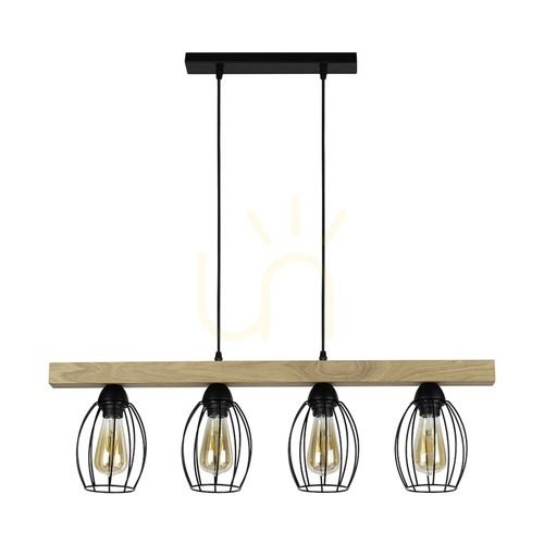 Jelölje be Carlo függőlámpa 4xE27 Max. 60 W, olajozott tölgy/fekete fém/fekete PVC-kábel/fekete fém lámpaernyő, 86 cm
