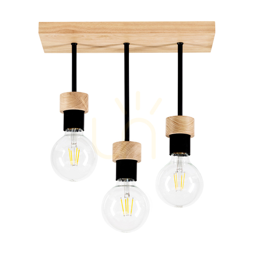 Jelölje be Chandelle mennyezeti lámpa, 3xE27, Max. 40 W, olajozott tölgy/fekete fém, 35 cm