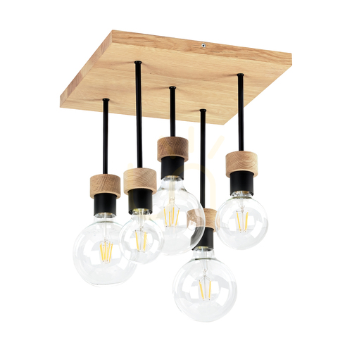 Jelölje be Chandelle mennyezeti lámpa, 5xE27, Max. 40 W, olajozott tölgy/fekete fém, 34 cm