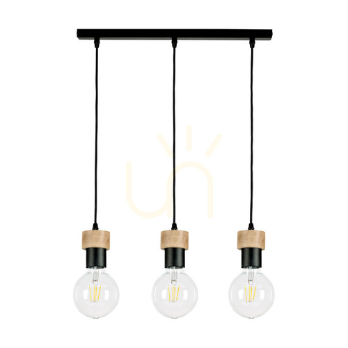 Jelölje be Clarte függőlámpa, 3xE27, Max. 60 W, olajozott tölgy/fekete fém/fekete fonott kábel, 55 cm