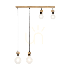 Clarte fa függőlámpa, 4xE27, max.. 25 W-os olajozott tölgyfa/fekete fém/fekete fonott kábel, 75 cm small 1