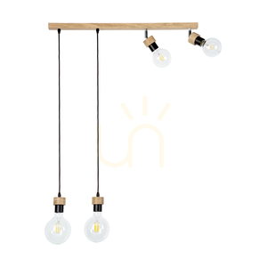 Clarte fa függőlámpa, 4xE27, max.. 25 W-os olajozott tölgyfa/fekete fém/fekete fonott kábel, 75 cm small 2