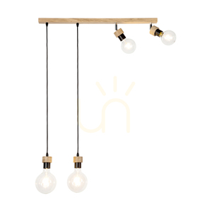 Clarte fa függőlámpa, 4xE27, max.. 25 W-os olajozott tölgyfa/fekete fém/fekete fonott kábel, 75 cm small 3