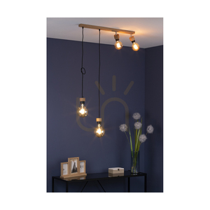 Clarte fa függőlámpa, 4xE27, max.. 25 W-os olajozott tölgyfa/fekete fém/fekete fonott kábel, 75 cm small 4