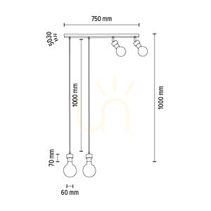 Clarte fa függőlámpa, 4xE27, max.. 25 W-os olajozott tölgyfa/fekete fém/fekete fonott kábel, 75 cm small 6