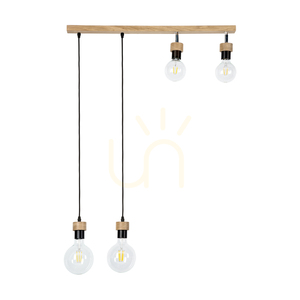Clarte fa függőlámpa, 4xE27, max.. 25 W-os olajozott tölgyfa/fekete fém/fekete fonott kábel, 75 cm small 0