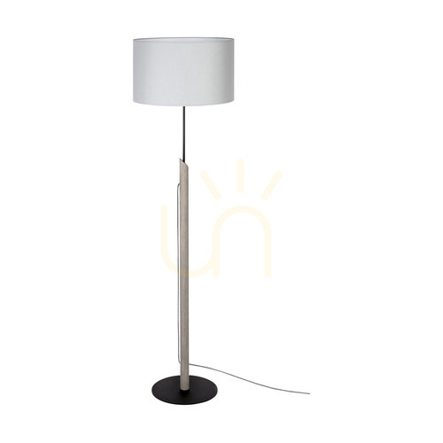 Jelölje be Colette Grey állólámpa, 1xE27, Max. 60 W, szürkére pácolt fenyő, fekete fém, fekete fonott kábel, szürke lámpaernyő, Ø40 cm