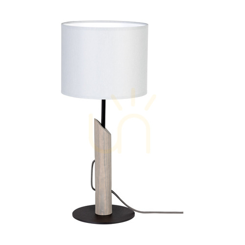 Jelölje be Colette Grey asztali lámpa, 1xE27, Max. 40 W, szürkére pácolt fenyő, fekete fém, fekete fonott kábel, szürke lámpaernyő, Ø20 cm