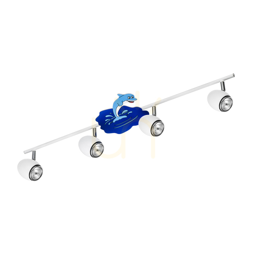 Jelölje be Delfin mennyezeti lámpa, 4xGU10, Max. 50 W, fehér/króm színű fém, delfinmotívummal, 79 cm