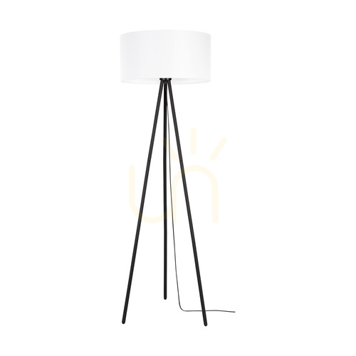 Jelölje be Dove állólámpa, 1xE27, Max. 40 W, fekete fém/fekete PVC-kábel/fehér lámpaernyő, Ø50 cm