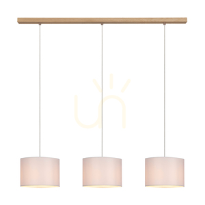 Dove függesztett lámpa, 3xE27, Max. 40 W, olajozott tölgy / átlátszó PVC-kábel / fehér lámpaernyő, 100 cm small 1