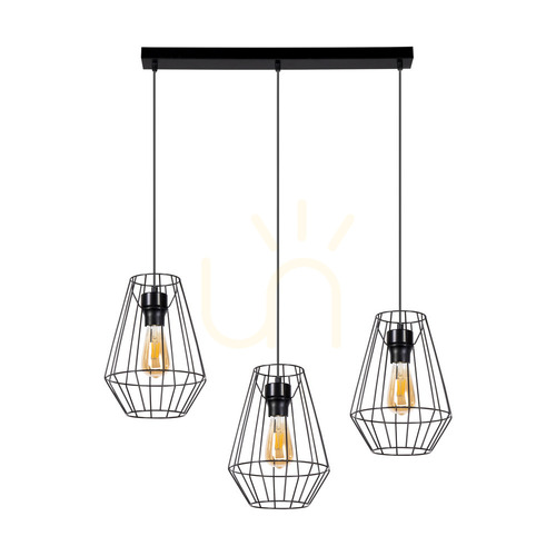 Jelölje be Endorfina függesztett lámpa, 3xE27, Max. 60 W, fekete fém/fekete PVC kábel, 77 cm