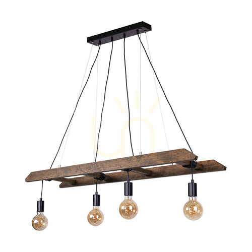 Jelölje be Eskalo 4xE27 függesztett lámpa, Max. 60 W, diószínűre festett fenyő / fekete fém / fekete PVC-kábel (123,5 cm)