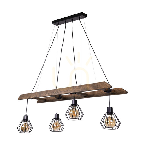 Jelölje be Eskalo függesztett lámpa, 4xE27, max.. 60 W-os pácolt fenyő (dió)/fekete fém/fekete PVC-kábel/fekete fém lámpaernyő, 123,5 cm