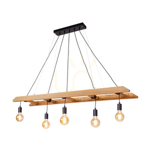 Eskalo függesztett lámpa, 5xE27, Max. 60 W, barna színűre festett fenyő / fekete fém / fekete PVC-kábel, 154 cm small 1