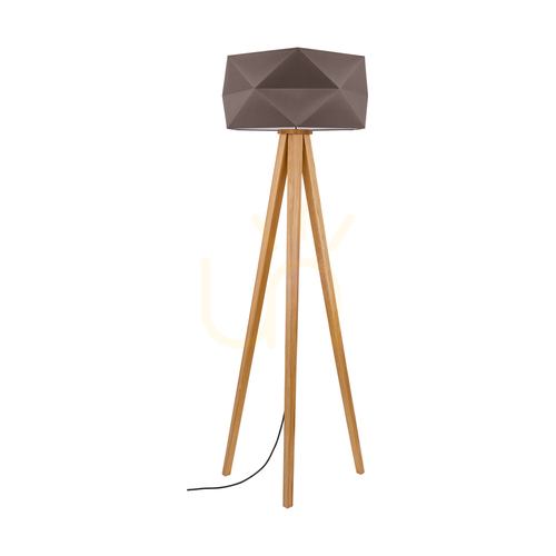 Jelölje be Finja állólámpa 1xE27 Max. 60 W-os, olajozott tölgyfa/antracit színű fonott kábel/barna lámpaernyő, Ø52 cm