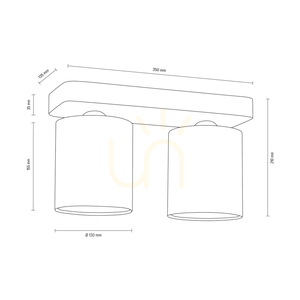 Lágy mennyezeti lámpa, 2xE27, Max. 25 W, betonszürke/fekete fém/fehér, 35 cm-es lámpaernyő small 2