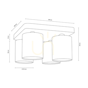 Lágy mennyezeti lámpa, 4xE27, Max. 25 W, betonszürke/fekete fém/fehér, 34 cm-es lámpaernyő small 2