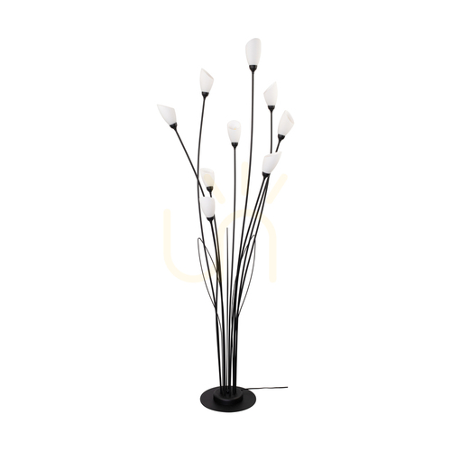Jelölje be Gloriosa állólámpa, 9xG9, Max. 6 W-os LED, fekete fém/fekete PVC-kábel/fehér üvegburás lámpa, Ø60 cm