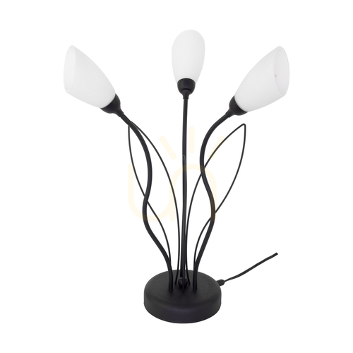 Jelölje be Gloriosa asztali lámpa, 3xG9, Max. 6 W-os LED, fekete fém/fekete PVC-kábel/fehér üvegburás, Ø40 cm