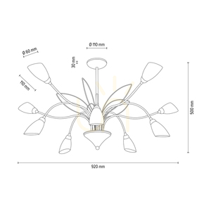 Gloriosa függesztett lámpa, 10xG9, Max. 6 W-os LED, fekete fém/fehér üveg lámpaernyő, Ø92 cm small 2