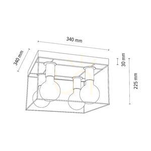 Gretter mennyezeti lámpa, 4xE27, Max. 60 W, olajozott tölgy/fekete fém, 34 cm small 4