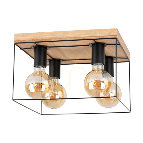 Jelölje be Gretter mennyezeti lámpa, 4xE27, Max. 60 W, olajozott tölgy/fekete fém, 34 cm