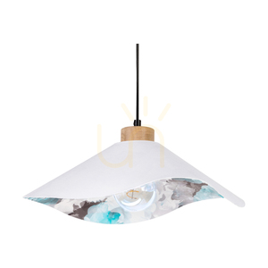 Hattu virágmotívumos függőlámpa, 1xE27, max.. 40 W-os olajozott tölgyfa/fekete fonott kábel/fehér és többszínű lámpaernyő, Ø40 cm small 2