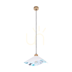 Hattu virágmotívumos függőlámpa, 1xE27, max.. 40 W-os olajozott tölgyfa/fekete fonott kábel/fehér és többszínű lámpaernyő, Ø40 cm small 0