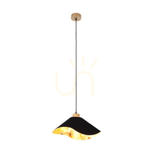 Hattu virágmotívumos függesztett lámpa, 1xE27, Max. 40 W, olajozott tölgy / fekete fonott kábel / fekete és tarka lámpaernyő, Ø40 cm small 1