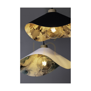Hattu virágmotívumos függesztett lámpa, 1xE27, Max. 40 W, olajozott tölgy / fekete fonott kábel / fekete és tarka lámpaernyő, Ø40 cm small 2