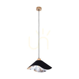 Hattu virágmotívumos függesztett lámpa, 1xE27, Max. 40 W, olajozott tölgy / fekete fonott kábel / fekete és tarka lámpaernyő, Ø40 cm small 0