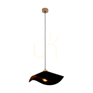 Hattu függesztett lámpa, 1xE27, Max. 40 W, olajozott tölgyfa / fekete fonott kábel / fekete lámpaernyő, Ø40 cm small 1