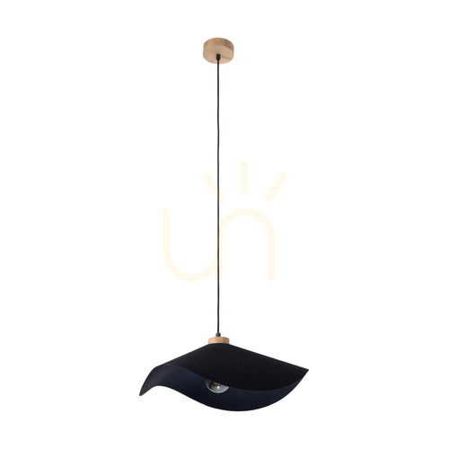 Jelölje be Hattu függesztett lámpa, 1xE27, Max. 40 W, olajozott tölgyfa / fekete fonott kábel / fekete lámpaernyő, Ø40 cm
