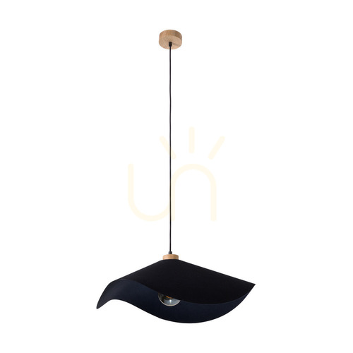 Jelölje be Hattu függesztett lámpa, 1xE27, max.. 40 W-os olajozott tölgyfa / fekete fonott kábel / fekete lámpaernyő, Ø50 cm