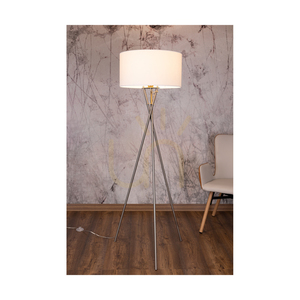 Hugo állólámpa, 1xE27, Max. 60 W, szaténfém/átlátszó PVC-kábel/fehér lámpaernyő, 62 cm small 3