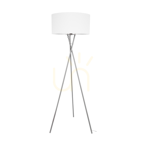 Jelölje be Hugo állólámpa, 1xE27, Max. 60 W, szaténfém/átlátszó PVC-kábel/fehér lámpaernyő, 62 cm