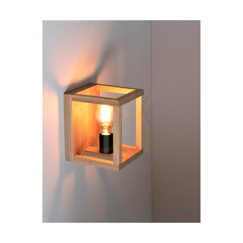 Jelölje be Kago fali lámpa, 1 × E27, max. 40 W, olajozott tölgy/fekete fém, 21,5 cm