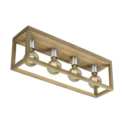 Jelölje be Kago mennyezeti lámpa, 4xE27, Max. 60 W, olajozott tölgy/króm fém, 68 cm
