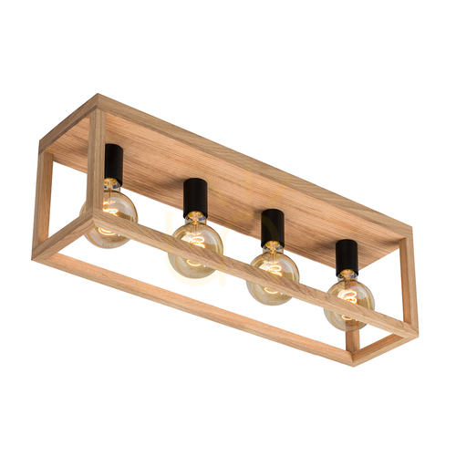 Jelölje be Kago mennyezeti lámpa, 4xE27, Max. 60 W, olajozott tölgy/fekete fém, 68 cm