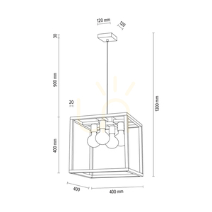 Kago függesztett lámpa, 4xE27, max.. 60 W-os olajozott tölgy/fekete fém/átlátszó PVC kábel, 40 cm small 2