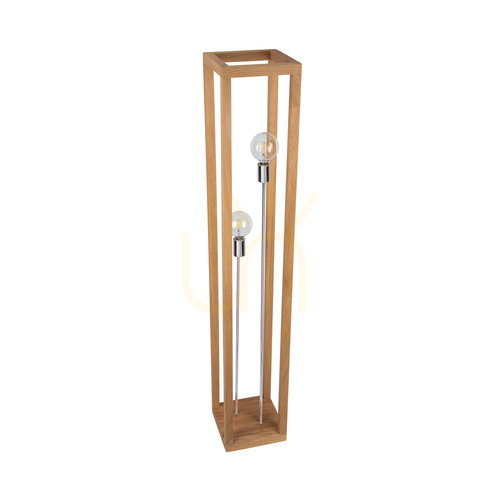 Jelölje be Kago állólámpa, 2xE27, Max. 60 W, olajozott tölgy/króm fém/fekete fonott kábel, 25 cm