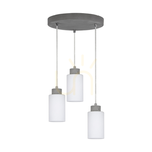 Jelölje be Karla függőlámpa, 3xE27, Max. 60 W, betonszürke/átlátszó PVC-kábel/fehér üvegburás lámpa, Ø32 cm