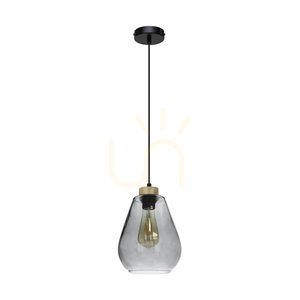 Kigali függesztett lámpa, 1xE27, max.. 60 W, olajozott tölgyfa / fekete fém / fekete PVC-kábel / füstölt üveg lámpaernyő, Ø19 cm small 0