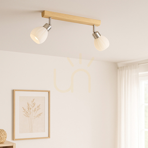 Kira mennyezeti lámpa. 2xG9 LED, max.. 3 W, olajozott tölgy/szaténfém/fehér üvegburák, 39 cm small 3