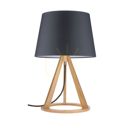Jelölje be Konan asztali lámpa, 1xE27, max.. 25 W-os olajozott tölgy/antracit színű fonott kábel/antracit színű lámpaernyő, Ø30 cm