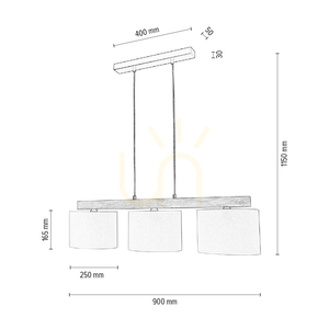 Lora függőlámpa, 3xE27, Max. 40 W, olajozott tölgy/fekete fém/átlátszó PVC-kábel/fehér lámpaernyő, 90 cm small 5