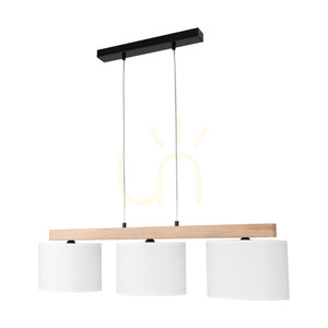 Lora függőlámpa, 3xE27, Max. 40 W, olajozott tölgy/fekete fém/átlátszó PVC-kábel/fehér lámpaernyő, 90 cm small 0