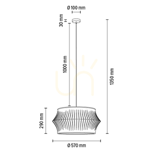 Lotus függesztett lámpa, 1xE27, Max. 60 W, fekete fém/átlátszó PVC-kábel/szürke lámpaernyő, Ø57 cm small 5