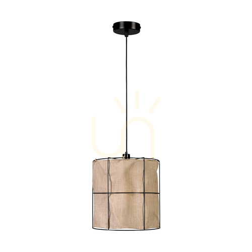 Jelölje be Marinero függesztett lámpa, 1xE27, Max. 15 W-os LED, fekete fém/fekete fonott kábel/fekete fém lámpaernyő bézs színű vászonnal, Ø40 cm
